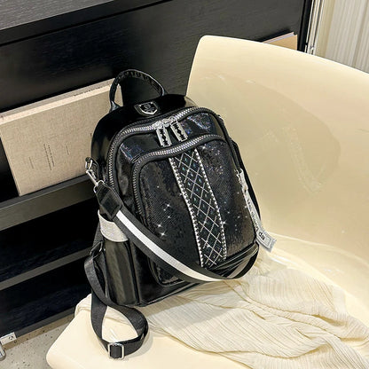 Fashion Trend Diamond Inlaid Women's Backpack High Quality Soft Leather Female Single Shoulder Bag Large Capacity Girl Bookpack