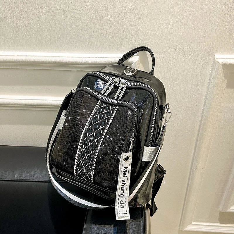 Fashion Trend Diamond Inlaid Women's Backpack High Quality Soft Leather Female Single Shoulder Bag Large Capacity Girl Bookpack