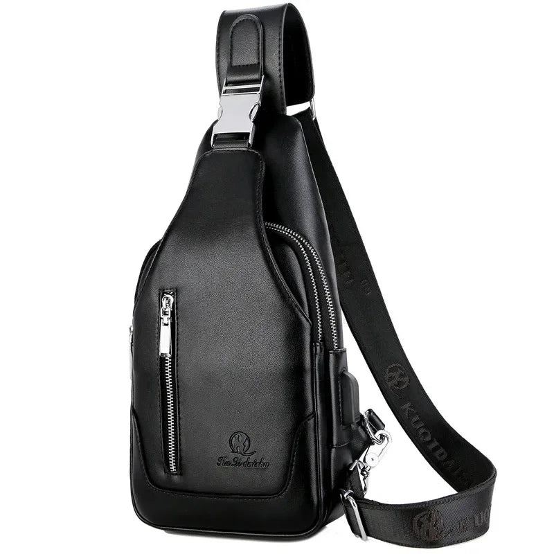 Fashion USB Charging Men's Chest Vintage PU Leather Shoulder Multifunction Crossbody s Male Waterproof Sling Bag