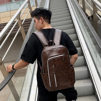 Fashion USB Charging Men's PU Leather Laptop Trendy Man Travel Backpack Large Capacity Student School Bag For Boys