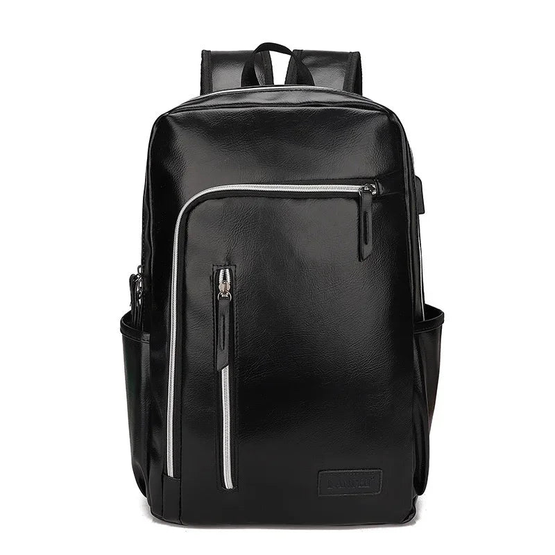 Fashion USB Charging Men's PU Leather Laptop Trendy Man Travel Backpack Large Capacity Student School Bag For Boys