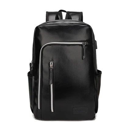 Fashion USB Charging Men's PU Leather Laptop Trendy Man Travel Backpack Large Capacity Student School Bag For Boys