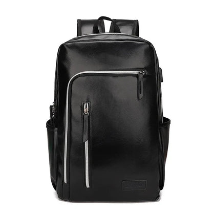 Fashion USB Charging Men's PU Leather Laptop Trendy Man Travel Backpack Large Capacity Student School Bag For Boys