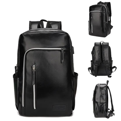 Fashion USB Charging Men's PU Leather Laptop Trendy Man Travel Backpack Large Capacity Student School Bag For Boys
