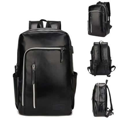 Fashion USB Charging Men's PU Leather Laptop Trendy Man Travel Backpack Large Capacity Student School Bag For Boys