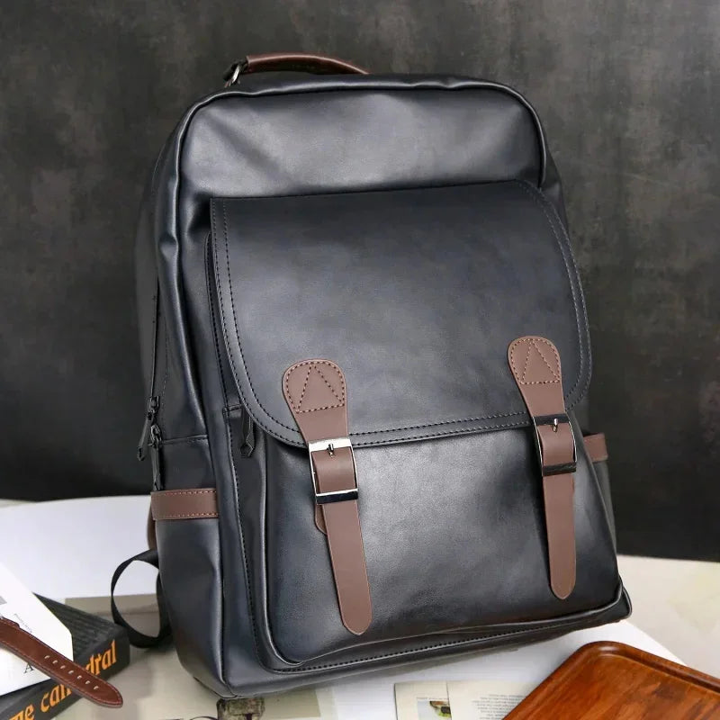 Fashion USB charging men's business leather travel backpack large capacity student school male laptop bag