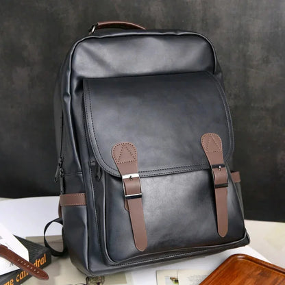 Fashion USB charging men's business leather travel backpack large capacity student school male laptop bag