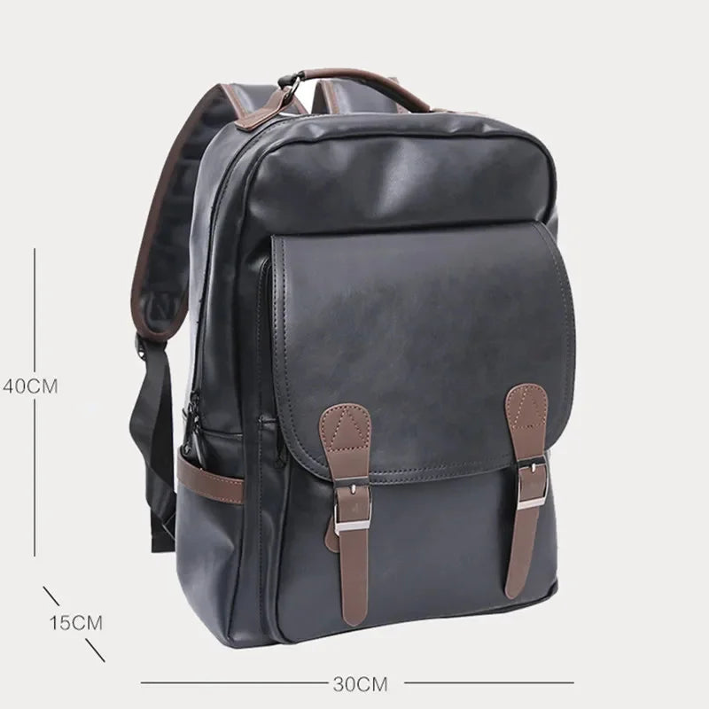 Fashion USB charging men's business leather travel backpack large capacity student school male laptop bag