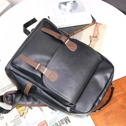 Fashion USB charging men's business leather travel backpack large capacity student school male laptop bag