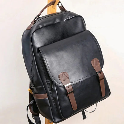 Fashion USB charging men's business leather travel backpack large capacity student school male laptop bag
