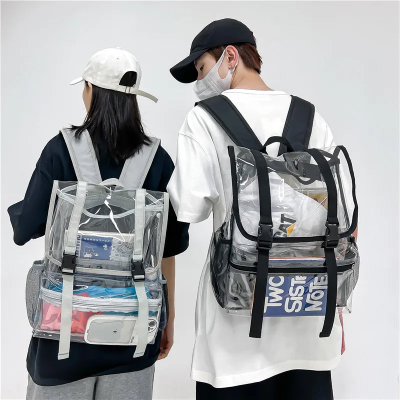 Fashion Unsex Backpacks Women Girls Transparent PVC Backpacks Multiple Pockets Waterproof Pouch Bags ShoulderBags