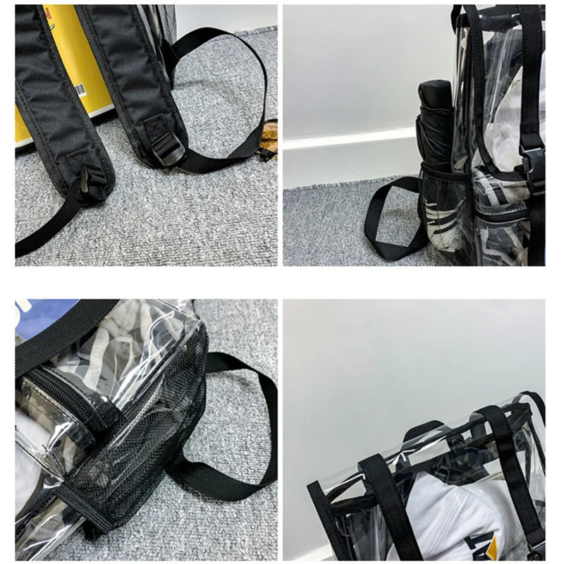 Fashion Unsex Backpacks Women Girls Transparent PVC Backpacks Multiple Pockets Waterproof Pouch Bags ShoulderBags