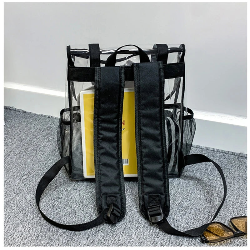Fashion Unsex Backpacks Women Girls Transparent PVC Backpacks Multiple Pockets Waterproof Pouch Bags ShoulderBags