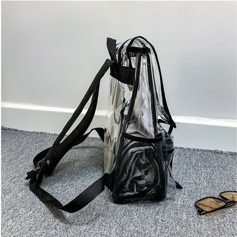 Fashion Unsex Backpacks Women Girls Transparent PVC Backpacks Multiple Pockets Waterproof Pouch Bags ShoulderBags