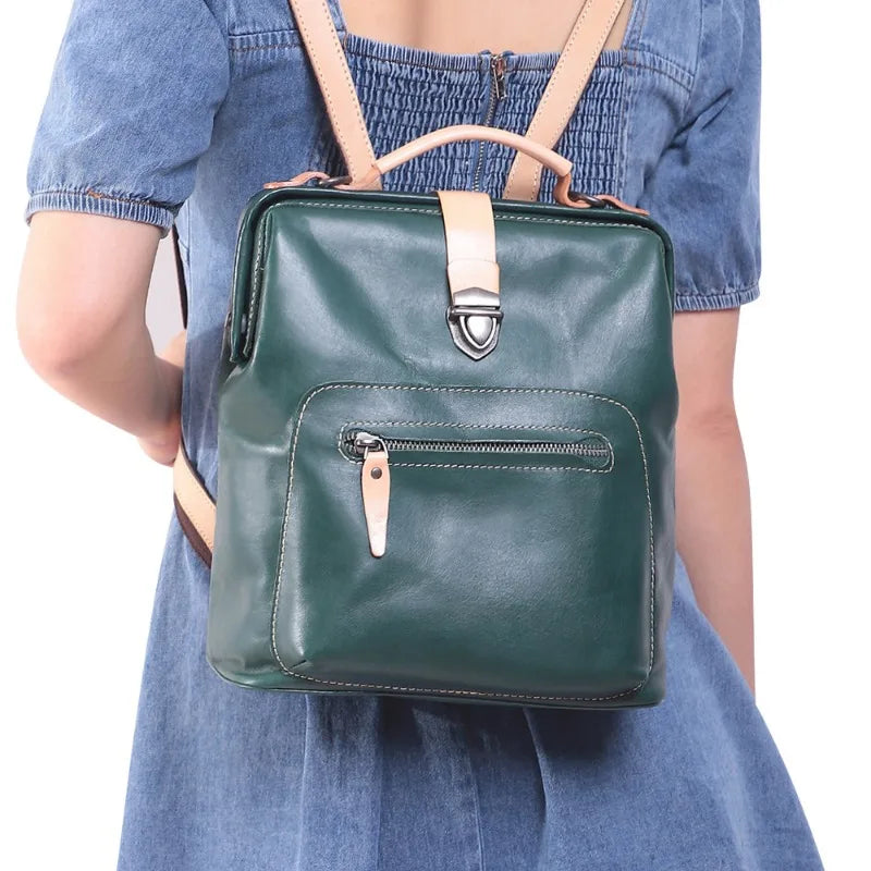Fashion Vegetable-tanned Leather Women's Backpack Large Capacity Casual All-match Travel Shoulder Bag Vintage Outdoor Bags