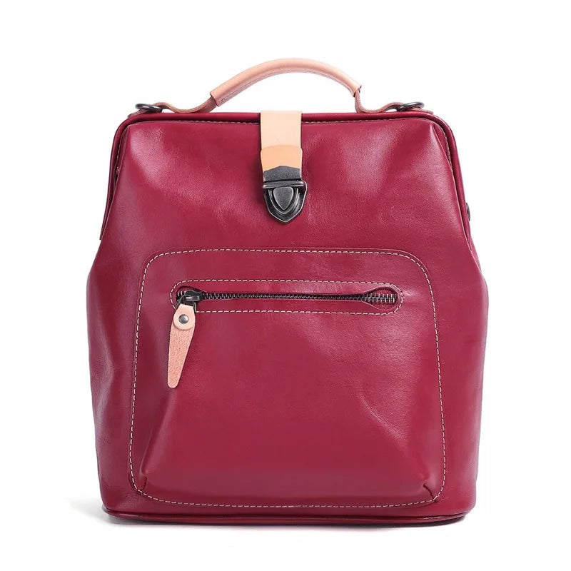 Fashion Vegetable-tanned Leather Women's Backpack Large Capacity Casual All-match Travel Shoulder Bag Vintage Outdoor Bags
