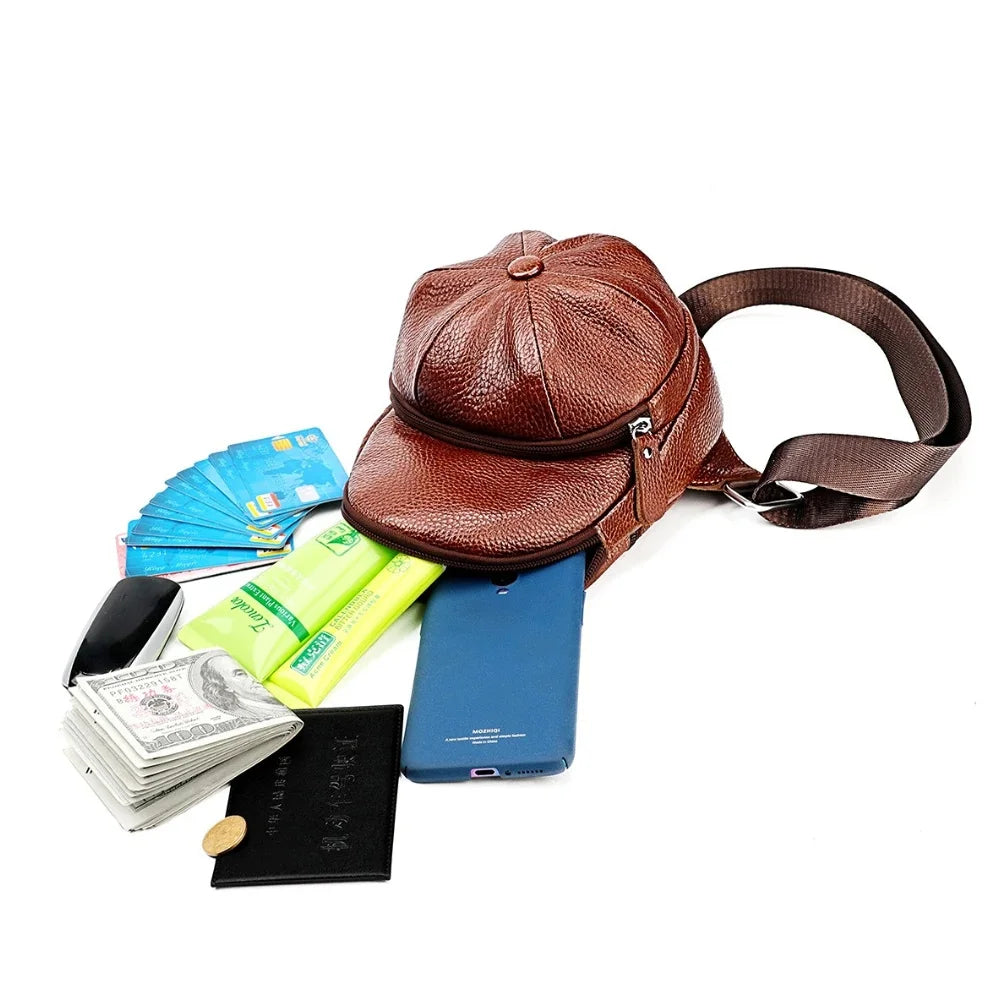 Fashion Versatile Cowl Shoulder Messenger Genuine Leather Men's Chest Bag