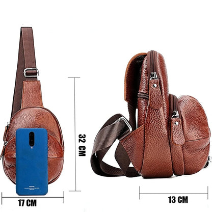 Fashion Versatile Cowl Shoulder Messenger Genuine Leather Men's Chest Bag