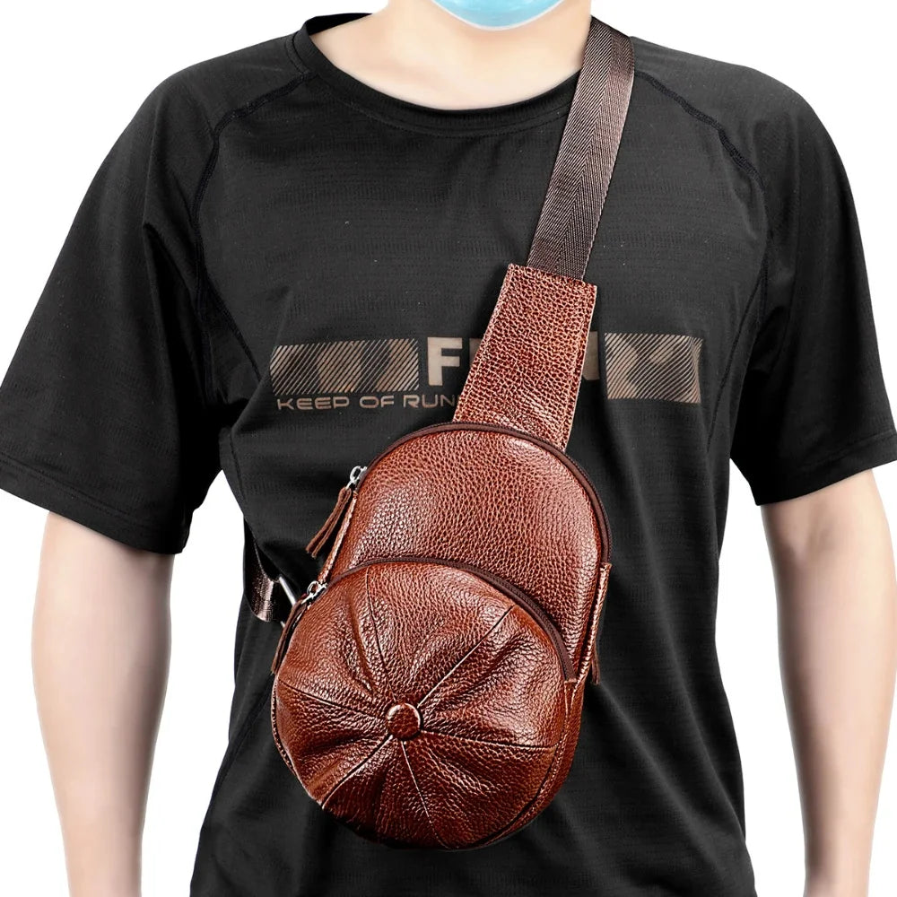 Fashion Versatile Cowl Shoulder Messenger Genuine Leather Men's Chest Bag