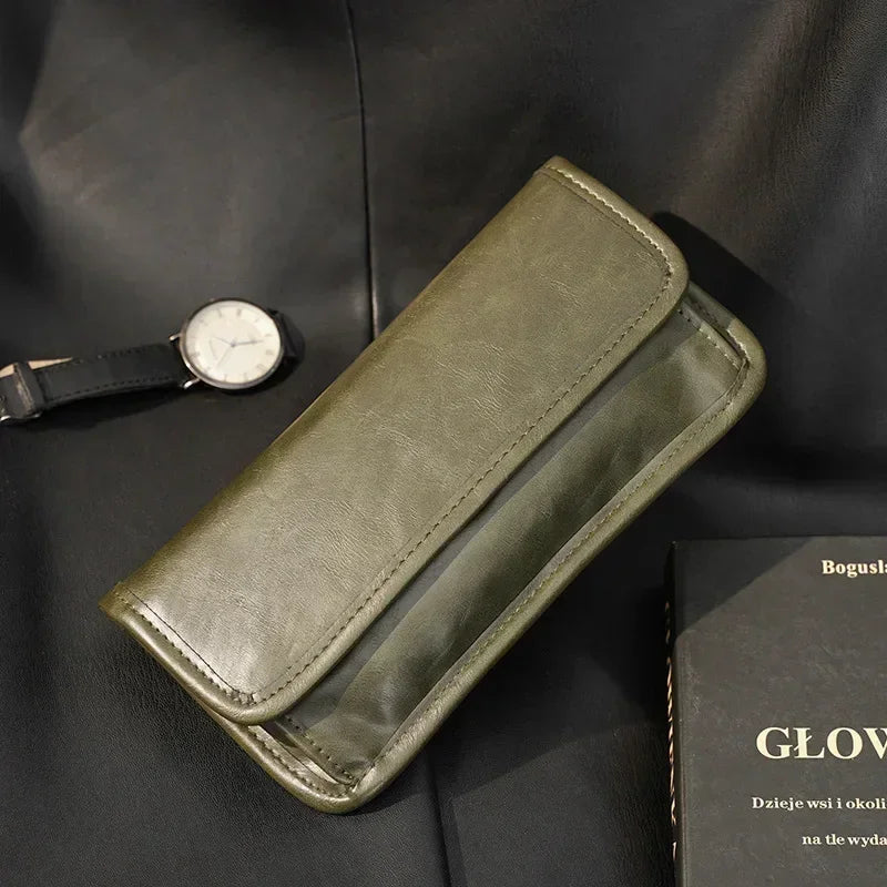 Fashion Vinatge Men's Clutches Medium Long Wallets Men Clutch Handbags Solid Soft Leather Clutch Multi-card Coin Purses Wallets