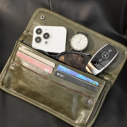 Fashion Vinatge Men's Clutches Medium Long Wallets Men Clutch Handbags Solid Soft Leather Clutch Multi-card Coin Purses Wallets