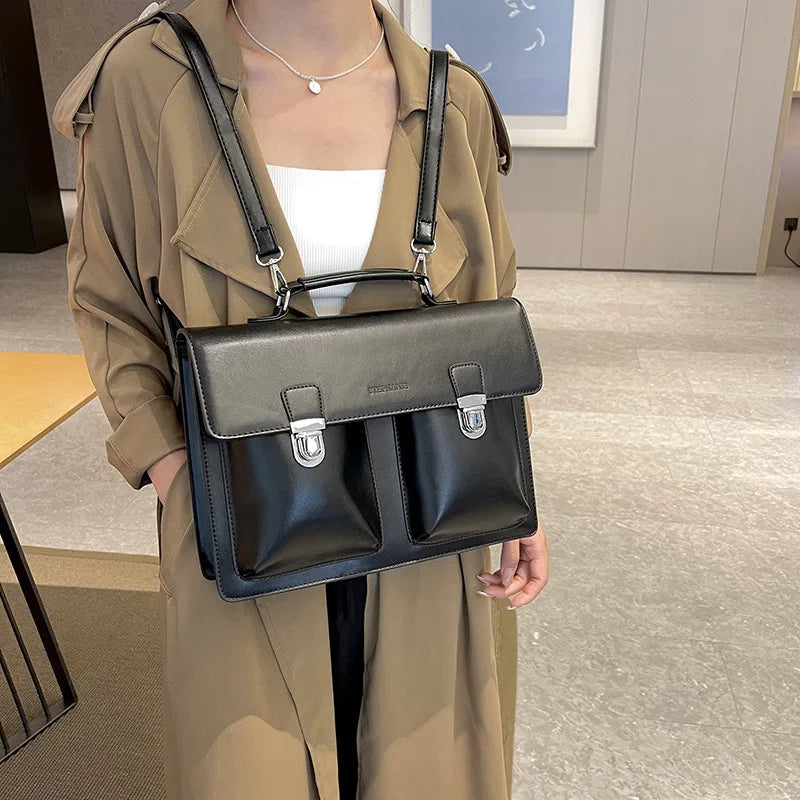 Fashion Vingate Style Women OL Minimalist Backpacks Girl High-Capacity HandBags Briefcase Silvery Shoulder Bags