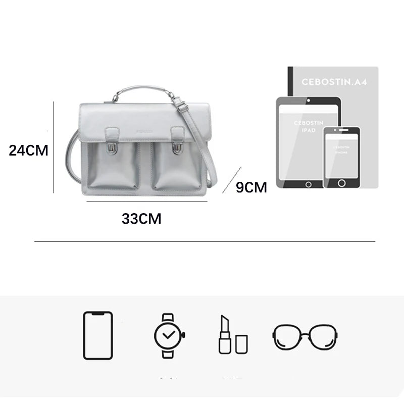 Fashion Vingate Style Women OL Minimalist Backpacks Girl High-Capacity HandBags Briefcase Silvery Shoulder Bags