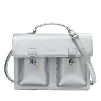 Fashion Vingate Style Women OL Minimalist Backpacks Girl High-Capacity HandBags Briefcase Silvery Shoulder Bags