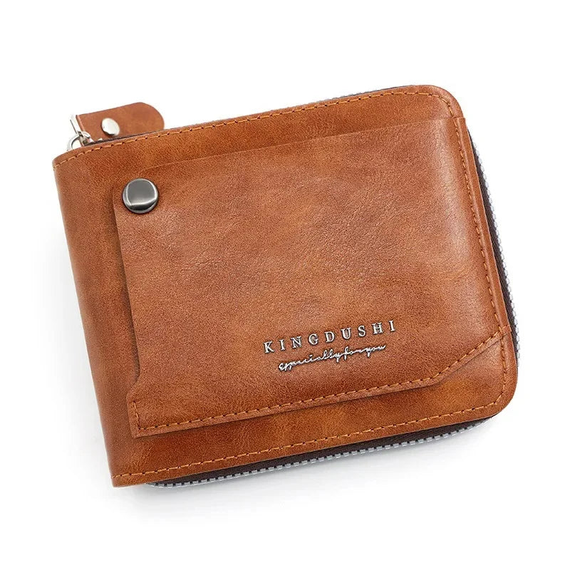 Fashion Vintage Men's Short Wallet High Quality PU Leather Coin Purses Large Capacity Card Holder Male Money Clips
