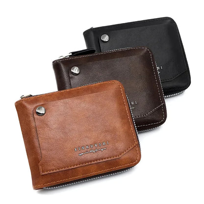 Fashion Vintage Men's Short Wallet High Quality PU Leather Coin Purses Large Capacity Card Holder Male Money Clips