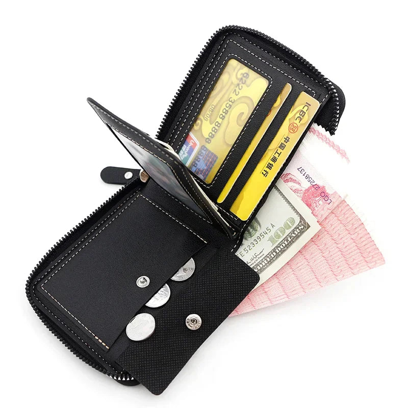 Fashion Vintage Men's Short Wallet High Quality PU Leather Coin Purses Large Capacity Card Holder Male Money Clips