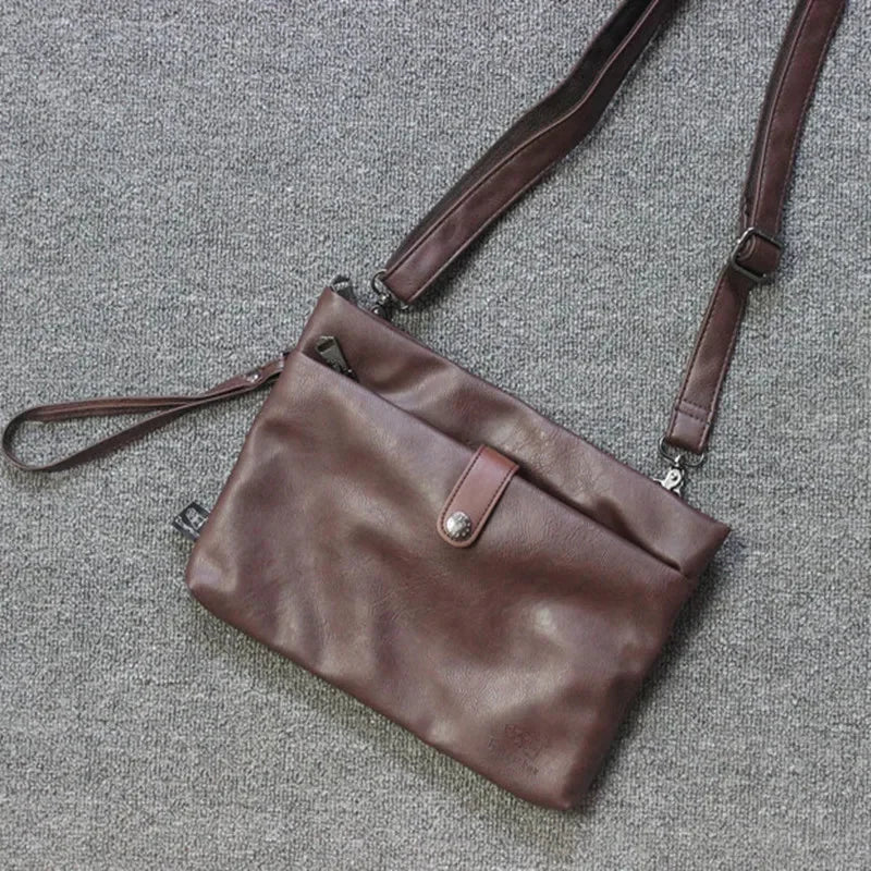 Fashion Vintage Men's Shoulder Soft Leather Messenger Zipper Crossbody Large Capacity Male Clutch Bag