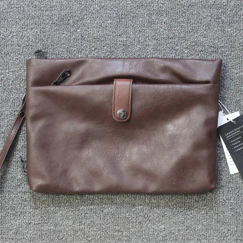 Fashion Vintage Men's Shoulder Soft Leather Messenger Zipper Crossbody Large Capacity Male Clutch Bag