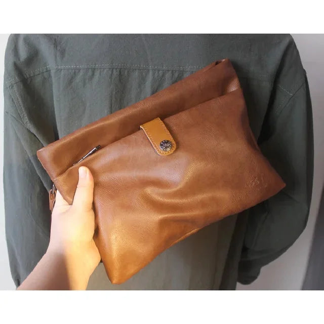 Fashion Vintage Men's Shoulder Soft Leather Messenger Zipper Crossbody Large Capacity Male Clutch Bag