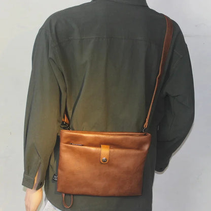 Fashion Vintage Men's Shoulder Soft Leather Messenger Zipper Crossbody Large Capacity Male Clutch Bag