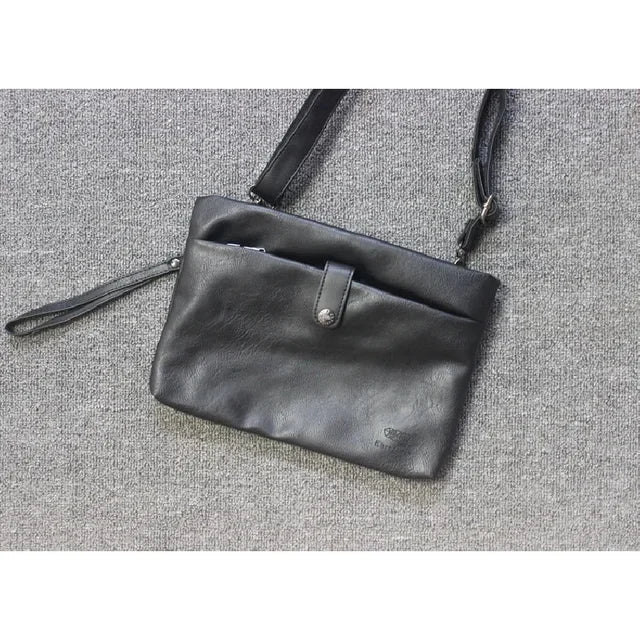 Fashion Vintage Men's Shoulder Soft Leather Messenger Zipper Crossbody Large Capacity Male Clutch Bag