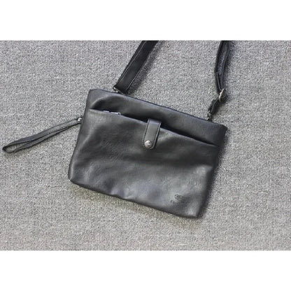 Fashion Vintage Men's Shoulder Soft Leather Messenger Zipper Crossbody Large Capacity Male Clutch Bag