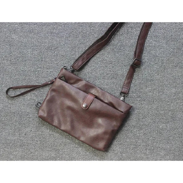 Fashion Vintage Men's Shoulder Soft Leather Messenger Zipper Crossbody Large Capacity Male Clutch Bag