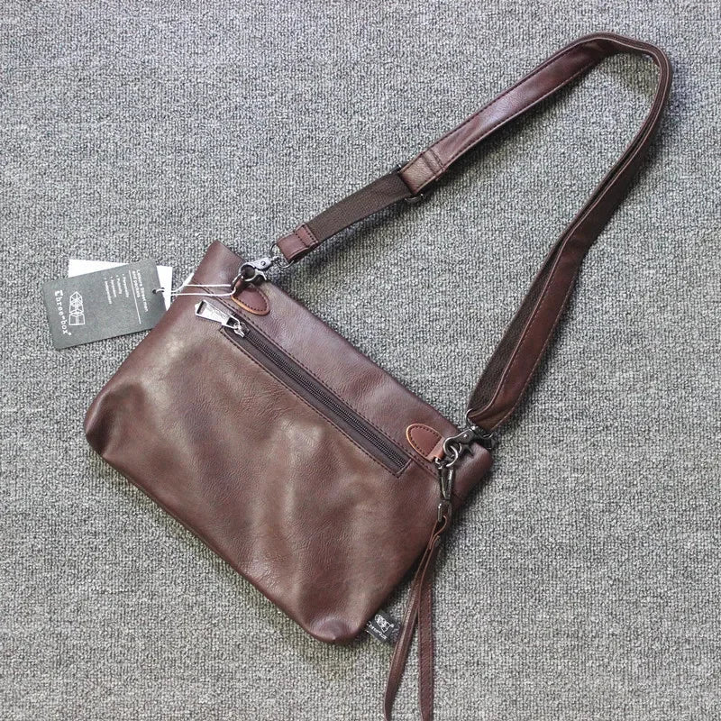 Fashion Vintage Men's Shoulder Soft Leather Messenger Zipper Crossbody Large Capacity Male Clutch Bag