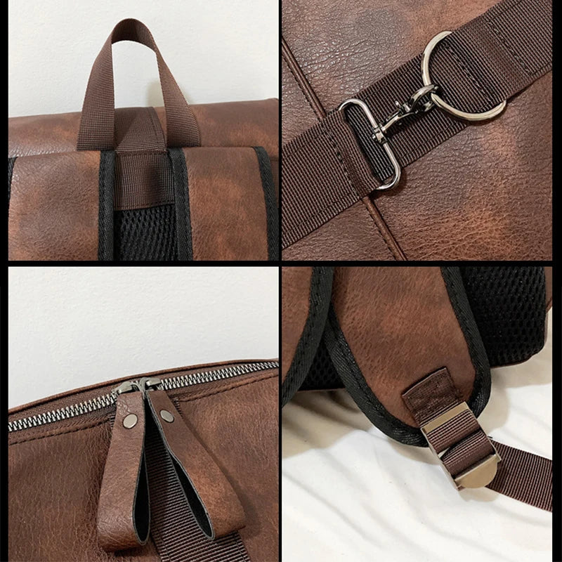 Fashion Vintage Style Unsex High Capacity PU Backpacks Women Man Students Retro School Travel Laptop Shoulder Bags