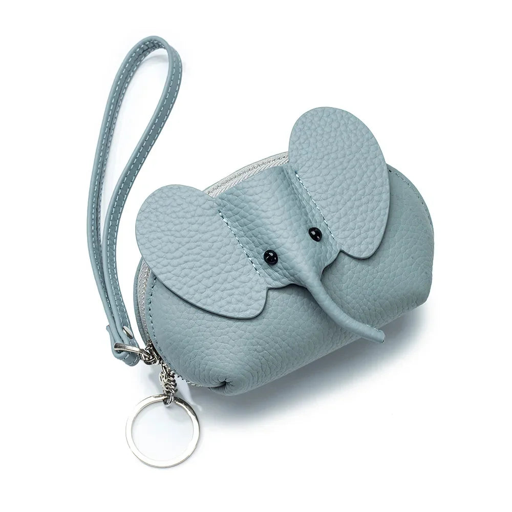 Fashion Wallet for Women Genuine Leather Keychain Small Wallets Kids Cartoon Elephant Mini Change Purses Christmas Gift 2024 New