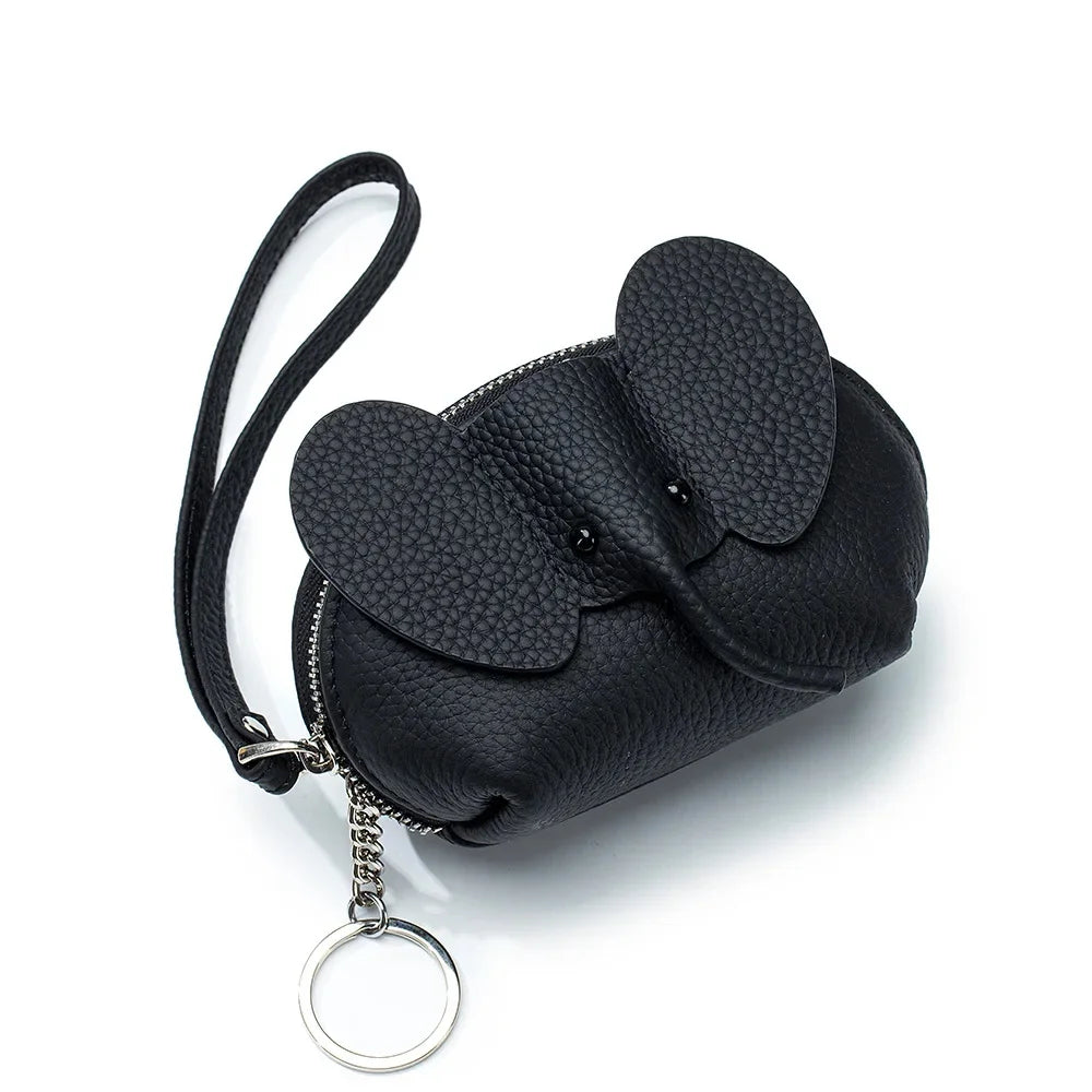 Fashion Wallet for Women Genuine Leather Keychain Small Wallets Kids Cartoon Elephant Mini Change Purses Christmas Gift 2024 New