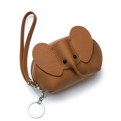 Fashion Wallet for Women Genuine Leather Keychain Small Wallets Kids Cartoon Elephant Mini Change Purses Christmas Gift 2024 New