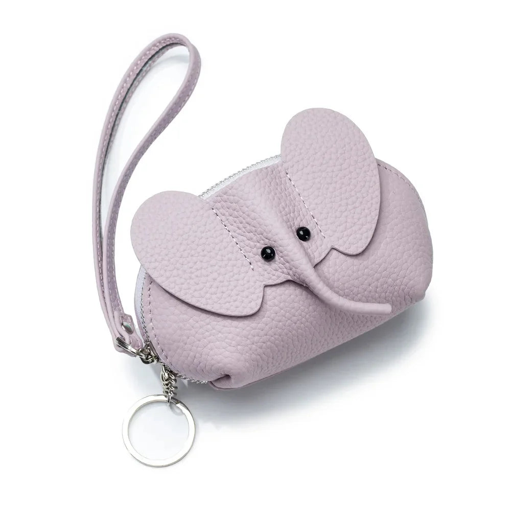 Fashion Wallet for Women Genuine Leather Keychain Small Wallets Kids Cartoon Elephant Mini Change Purses Christmas Gift 2024 New