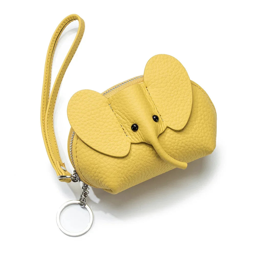 Fashion Wallet for Women Genuine Leather Keychain Small Wallets Kids Cartoon Elephant Mini Change Purses Christmas Gift 2024 New
