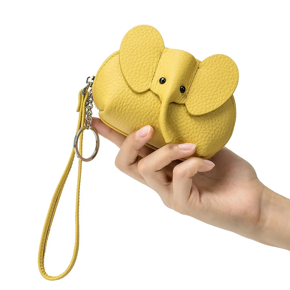 Fashion Wallet for Women Genuine Leather Keychain Small Wallets Kids Cartoon Elephant Mini Change Purses Christmas Gift 2024 New