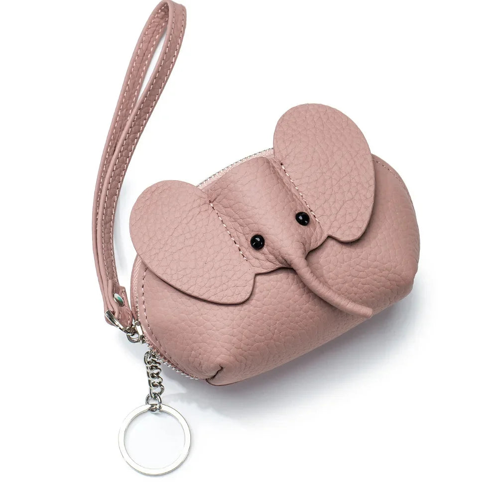 Fashion Wallet for Women Genuine Leather Keychain Small Wallets Kids Cartoon Elephant Mini Change Purses Christmas Gift 2024 New