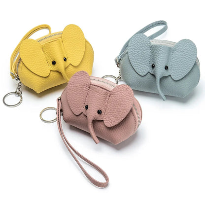 Fashion Wallet for Women Genuine Leather Keychain Small Wallets Kids Cartoon Elephant Mini Change Purses Christmas Gift 2024 New