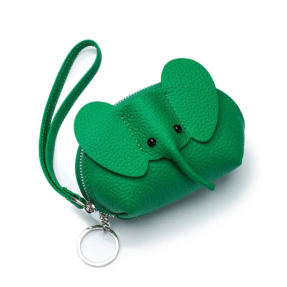 Fashion Wallet for Women Genuine Leather Keychain Small Wallets Kids Cartoon Elephant Mini Change Purses Christmas Gift 2024 New