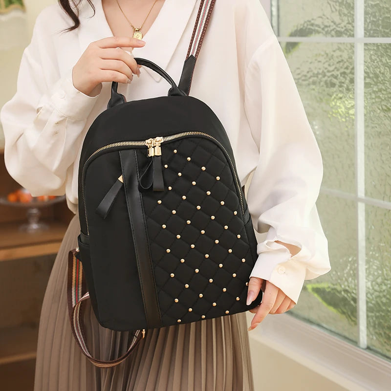 Fashion Waterproof Backpacks Women High Quality Nylon Backpack Female   Travel Back Bag Rivet School Bags for Girls Shoulder Bag